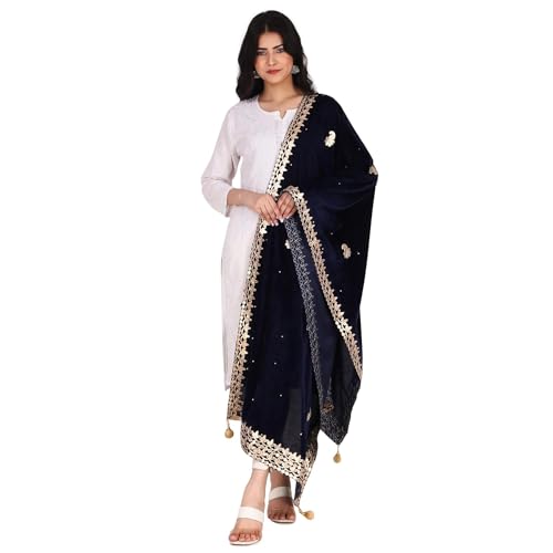 Women's Velvet Gota Patti Broad Border Dupatta3