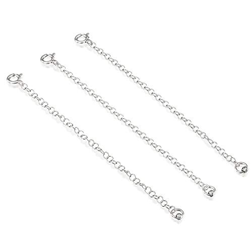3 Pcs 925 Sterling Silver 4â Extension Chain with Spring Ring Clasp and Diamond Cut Rhodium Plated Bead by Stera Jewelry