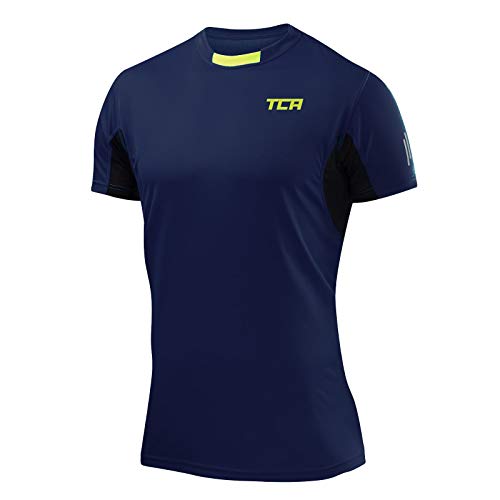 TCA Men's Atomic Short Sleeve Quickdry Gym Running Training Top - Navy Eclipse, M