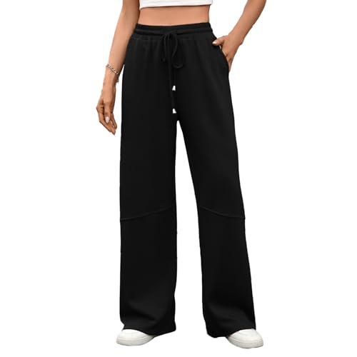 HOUZONIY Womens Wide Leg Sweatpants High Waisted Drawstring Straight Leg Baggy Comfy Casual Trendy Pull On Pockets Pants