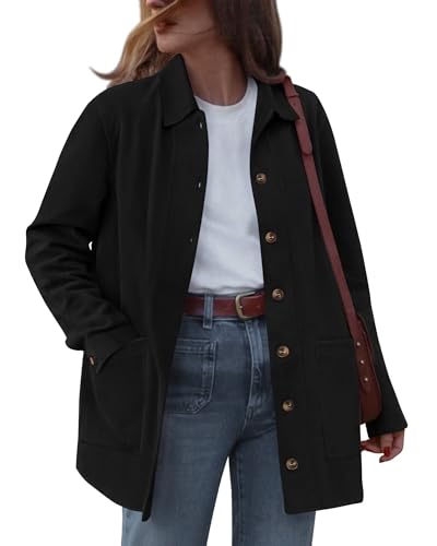 BTFBM Faux Suede Jacket Women Fall Fashion 2026 Leather Jackets Long Sleeve Button Down Winter Coats Shackets Outerwear(Black, Medium)