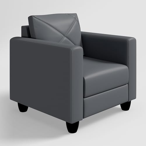Image of Interio by Godrej Sofa Quad 1 Seater Leatherette Sofa for Living Room, 1-Year Warranty, Pinewood, Nimbus Grey
