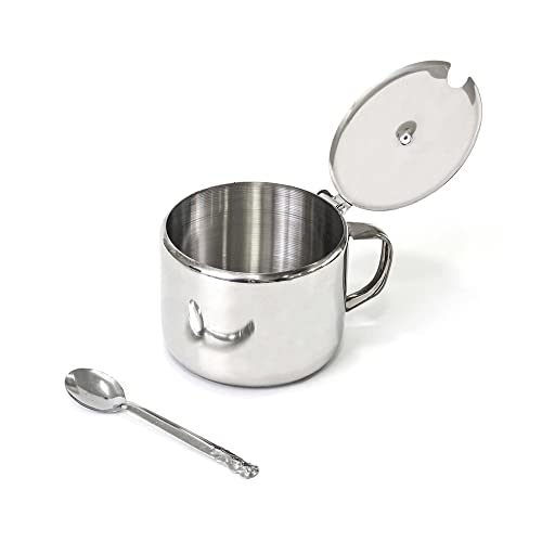 Açucareiro em Inox com Tampa e Colher Luxo