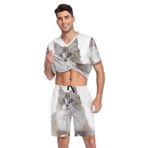 Men's Pajama Sets, Short Sleeve V-Neck Pjs Sleepwear With Pockets, S-XXL3