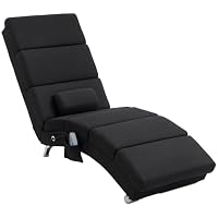 HOMCOM Fauteuil Relax Salon Massage Chauffage Tissu Effet Lin Noir