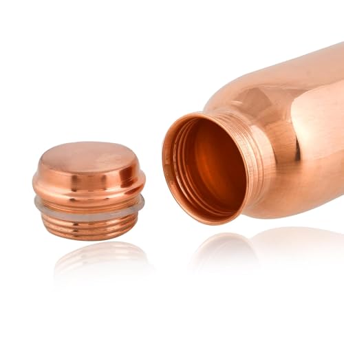 Image of Copper Water Bottle 1 Ltr | Copper Water Bottle with Glass Set | Meena Work | 100% Pure | Leak-Proof | 2 Water Glass 300ml each | Best for Gifting ((Smooth Finish))
