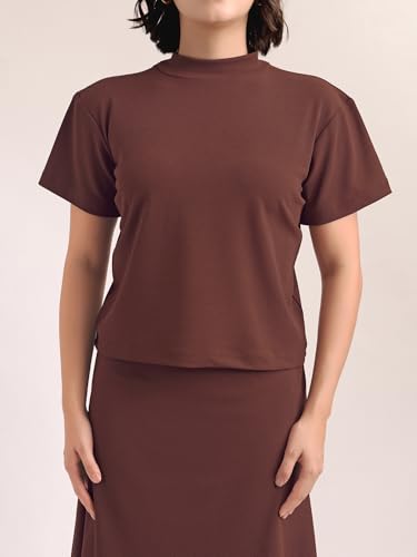 Image of PURVAJA Women's Short Sleeve Top with Skirt Solid Co-ords Set
