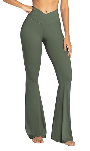 Image of Sunzel Flare Leggings, Crossover Yoga Pants with Tummy Control, High-Waisted and Wide Leg