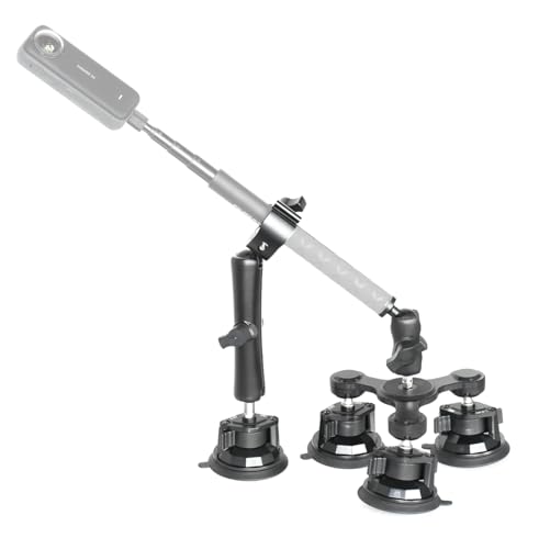 Fotoleey Camera Triple Suction Cup Car Mount Kit for Insta360 X5/X4/X3/Ace Pro, for GoPro Hero 13/12/11/10/9/8, Ultra Stable, Adjustable, for Car Outside High...