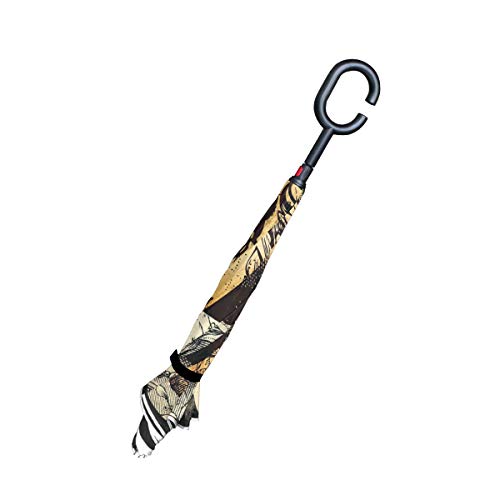 ALAZA Vintage Tattoo Skull Windproof Inverted Open Close Reverse Rain Umbrella Inside Out Quality Waterproof Parasol Upside Down Stick Shelter with Hook c Handle - Thumbnail 4