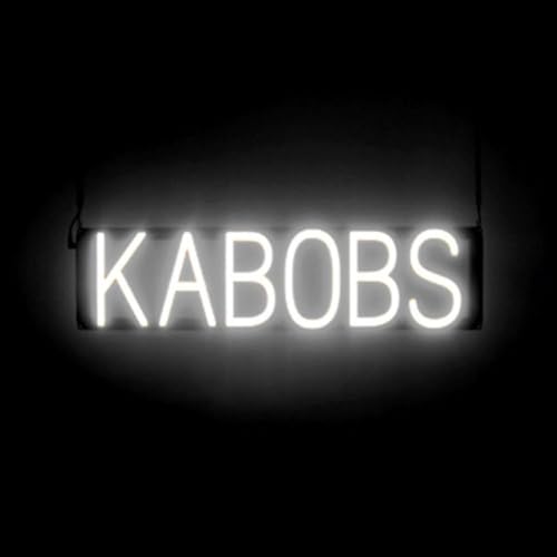 Image of SpellBrite KABOBS Sign | Restaurant-Related Sign with Neon Look, White LED Light | 24.7 inch x 6.3 inch