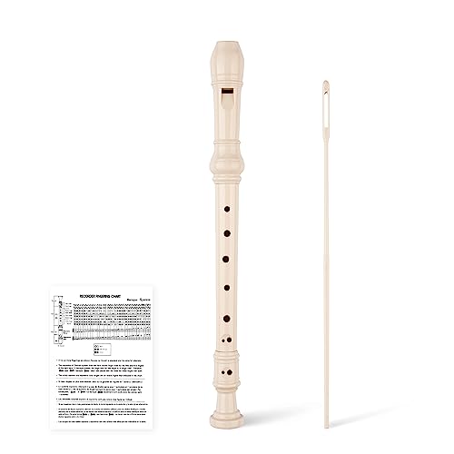 YONTY 8-Hole Soprano Descant Recorder Baroque Style Kids Music Flute with Cleaning Rod & Case Bag for School Student Home Entertainment - Beige