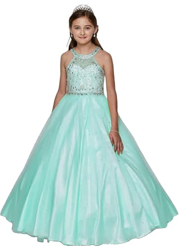 Girls Pageant Dresses for Girl Halter Formal Tulle Sequin Sparkling Dress Birthday Party Little Girls Ball Gown