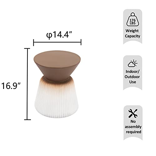 Hompus Unique Outdoor Concrete Side Table Set Of 2, Garden Stool, 2 Pieces Round Patio Mgo End Table, Lightweight Small Accent Table For Indoor Outdoor Use, Patio, Garden, Backyard, Brown & White #TOP2