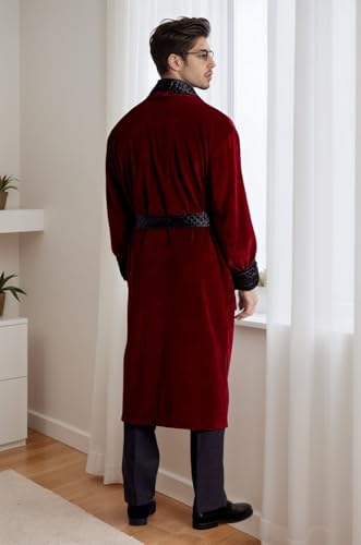Velvet Mens Smoking Jacket with Belt Double Breasted Cigar Robe Regular Fit Long Blazer for Men Dinner Party3