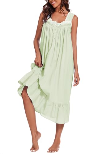 Image of AVIIER 100% Cotton Nightgowns for Women Sleeveless Sleep Dress Ladies Gowns Sleepwear with Pockets