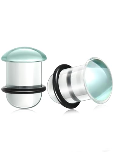 Aumeo One Pair Glass Gauges for Ears Single Flare Glass Plugs for Women and Men