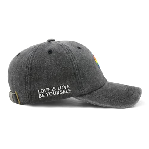 Image of LGBT Pride Baseball Hat, Embroidered Rainbow Heart Hat, Adjustable Gay Lesbian Love Cap for Men Women
