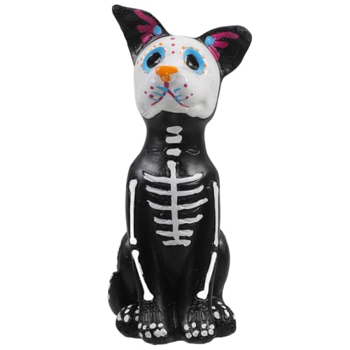 UPKOCH Day of The Dead Dog Figurine, de Los Muerto Dog Halloween Statue, Sugar Skulls Animal Sculpture, Spooky Skeleton Figure, Black