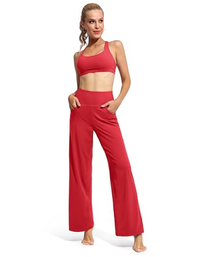 Image of Promover Wide Leg Pants Woman Yoga Pants with Pockets Stretch Loose Casual Lounge Sweatpants Petite /Regular /Tall