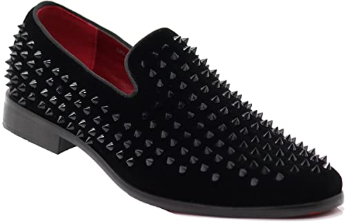 Image of SPK24 Men Vintage Spikes Sparkle Formal Tuxedo Stage Fashion Slip On Loafer Dress Shoes