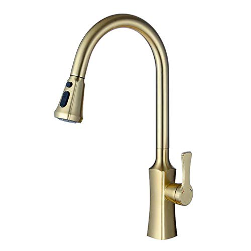 Grifo de cocina dorado con pulverizador extraíble de 2 modos giratorio a 360 grados