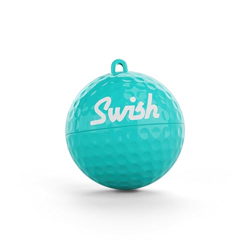 Swish Portable Golf Ball Cleaner - Teal - Compact Golf Ball Cleaning Kit & Golf Bag Accessory - Quick & Simple Cleaning with Clip-On Design and Separate Belt Towel, Ideal Golf Gift for Men & Women