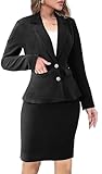Black Two Piece Business Suit for Women Elegant Blazer Jacket and Skirt Sets Work Formal Office Clothing Sets(XX-Large)