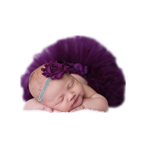 Fashion Cute Newborn Girls Baby Outfits Photography Props Tutu with Headdress Dark Purple