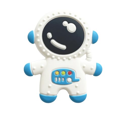 Image of Cuxnoo Baby Teething Spaceman Toy for 3+ Months Infants Sucking, Food Grade Silicon Astronaut Styling Teether, BPA Free (Blue)