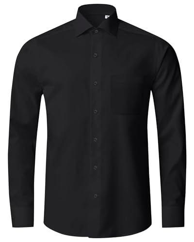 Alimens & Gentle Mens Shirt Black Dress 4-Way Stretch Long Sleeve Business Casual Regular Fit Button Down Formal Shirts with Pocket M
