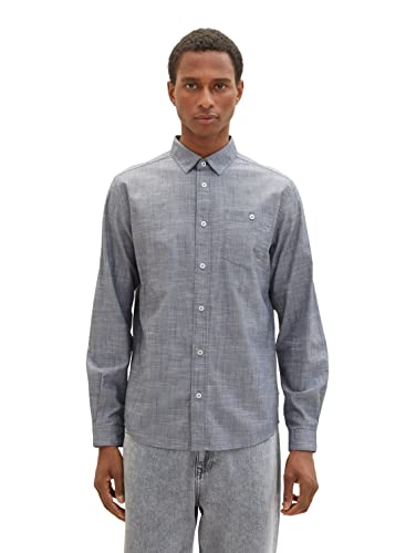 TOM TAILOR 1036227 Camisa, 31827 – Azul Marino Blanco Flameado Chambray, XXL para Hombre