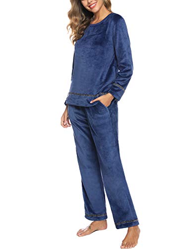 Sykooria Women's Velour Sweatsuit Set 2 Piece Tracksuits Pullover Sport Suits Long Sleeve Outfits Navy Blue