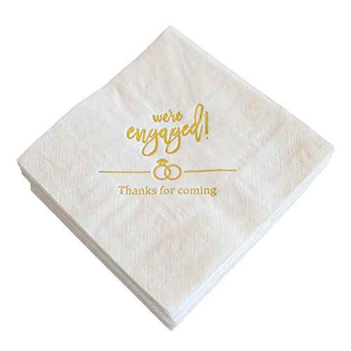 We're Engaged Napkins Pack of 50 Engagement Cocktail Napkins Wedding Paper Disposable Party Napkins Beverage Napkins Wedding Cake Table Decorations Supplies 3 Ply