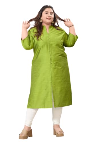 Image of DARIKA Women's Solid Straight Kurta with 3 /4 Sleeves | Front Button Placket | Comfortable Plus Size Ethnic Wear Kurti for Casual