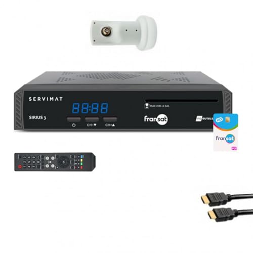 Servimat   Receptor de TV satélite HD + tarjeta Fransat PC7 + cable HDMI + LNB Single