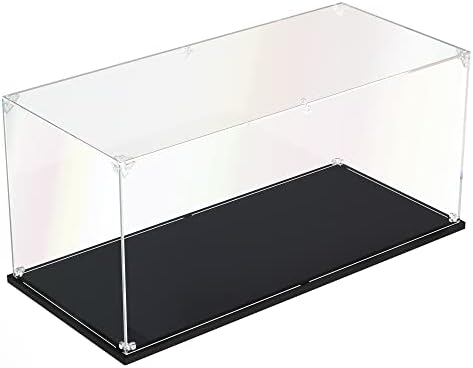 DOFOPO Acryl Vitrine Schaukasten Selbstmontage Klar Acrylbox 45 x 20 x 20cm | Staubdichte Transparente Display Case für Modellautos, Figuren & Modelle mit Schwarzer Basis; Handschu