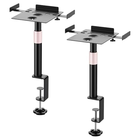 Futrue-Wolker Desk Clamp Studio Monitor Speaker Stands Set of 2, Desktop Projector Stands 25° Tilt Angle Mount Height Adjustable, Tray Width from 7" to 11", Load Capacity 55 lbs Cover