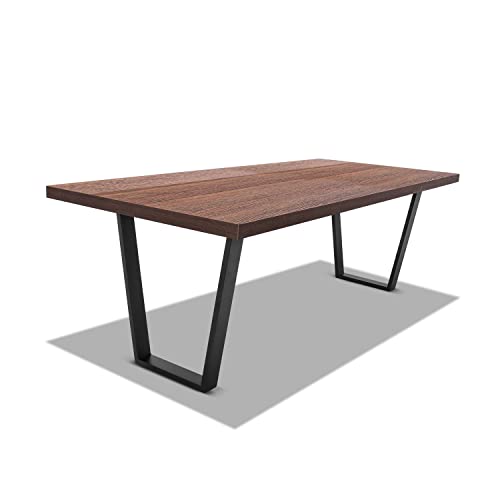 Tavolo da pranzo in legno e metallo con piedi trapezoidali. Disponibile in 2 dimensioni 160x90 cm e 220x100 cm ed in 4 colori bianco, nero, legno neutro, legno teak (160 x 90cm, Legno Teak)