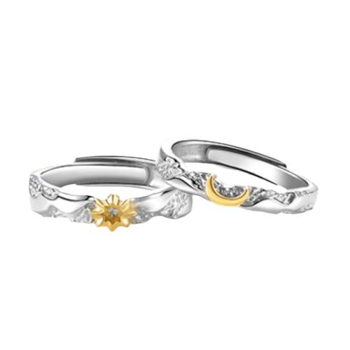 Bagues de mariage réglables soleil et lune pour le quotidien
