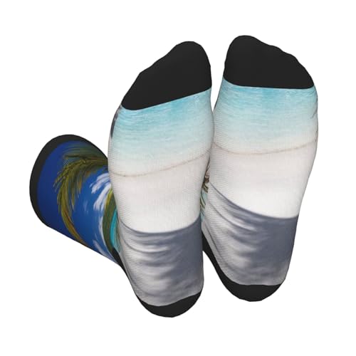USHJNV View Through Palm Trees At Maho Bay High Ankle Crew Socks Casual Mid Calf Dress Socks Long Tube Socks For Men Women