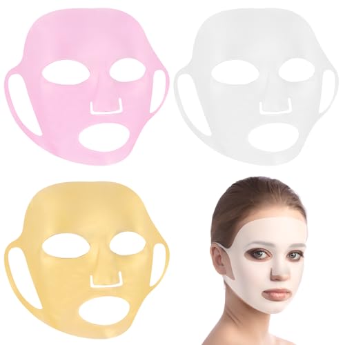 AOZUO 3 Stück Gesichtsmasken Abdeckung, Wiederverwendbare Silikon Gesichtsmaske Feuchtigkeitsspendende 3D Anti-Falten Gesichtsmasken für Frauen Gesichtsdampfer Face Masks Hautpflege Beautymaske