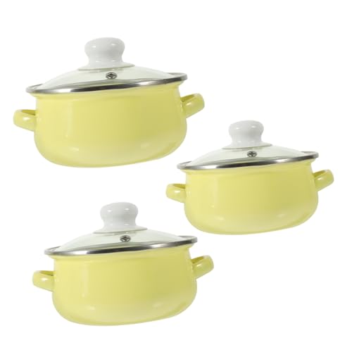 PartyKindom 3 Piezas Cacerola de Enameled Mini Set Doble Asa Olla de Sopa y con Plano para Cocina Utensilios de Cocina Prácticos y Convenientes Amarillo