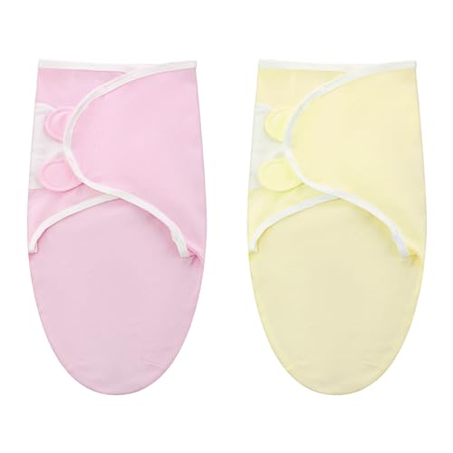 Image of VitalCozy 2 Pcs Preemie Swaddle Preemie Swaddle Wrap Adjustable Blanket Cotton Blanket for Boys Girls Sleep(Pink, Yellow)