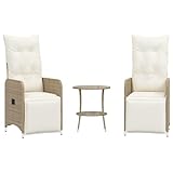 YUTAASU Outdoor Relaxsessel 2 STK. verstellbar mit Tisch, Beige Poly Rattan Gartensessel mit Verstellbarer Rückenlehne und Fußstütze, dick gepolsterte Kissen mit abnehmbarem Bezug