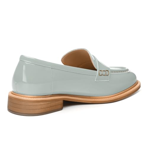 Image of JUSTDANNI Loafers for Women Slip On Shoes with Round Toe 1.2-Inch Low Chunky Block Heel Patent Comfortable Casual Dress Pump Shoes for Wedding Party Work Shopping Dating