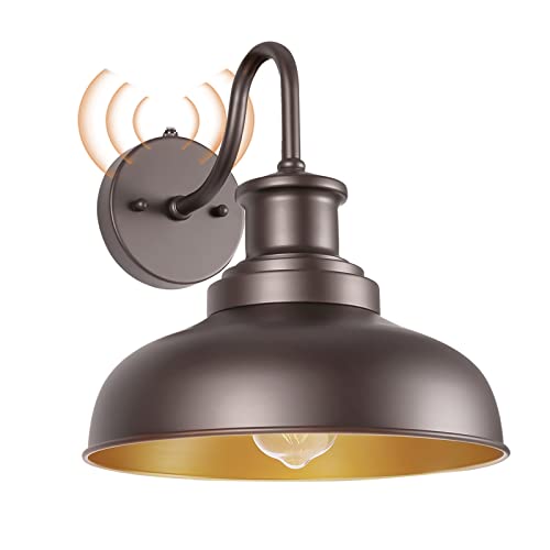 Image of Dusk to Dawn Outdoor Barn Light Outdoor Wall Sconce Farmhouse Exterior Wall Mount Lights Vintage Outside Lighting Fixture Industrial Bronze Lantern for Porch Garage Shed Patio, 1 Pack