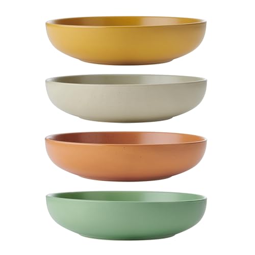 KitchenCraft Idilica Stoneware Pasta Bowls, lot de 4 bols en céramique peu profonds, résistants au micro-ondes et au lave-vaisselle, couleurs assorties