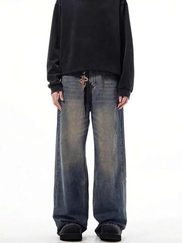 Image of KOTTY Baggy-Fit Denim: Men Zip Fly Washed Cotton Spandex Lightweight Durable Everyday Streetwear Baggy Fit Jeans