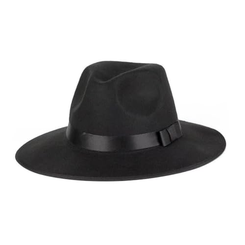 VASANA Schwarze Fedora- und Panama-Hüte, breite Krempe, Schleife, warm, Unisex, Schlapphut für Performance, Party, Show, Cosplay, Hochzeit, Alltag (56-58 cm), Schwarz, M